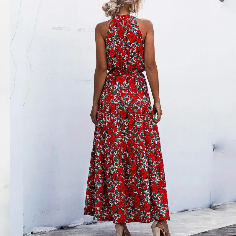 Zomer Elegante Sexy Strand Lange Jurk Vrouwen Print Bloemen Polka-Dot Bandje Dames Halter Boho Jurk Vrouwen Vestidos 2023 Mode