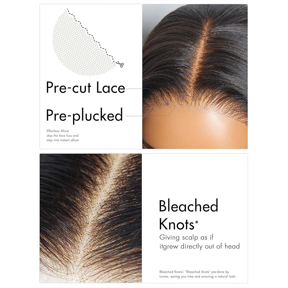 Wig Rambut Asli Silky Straight 34 inci Tanpa Lem, Wig Rambut Asli Lace Front Transparan 4x4 5x5, Rambut Remy Brasil