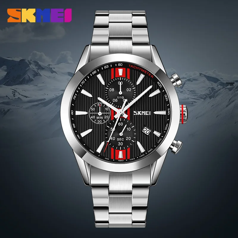 

Skmei Fashion True Three Eyes Chronographe Men's Watch Single Calendar Multi-Function Steel Belt Quartz Watch