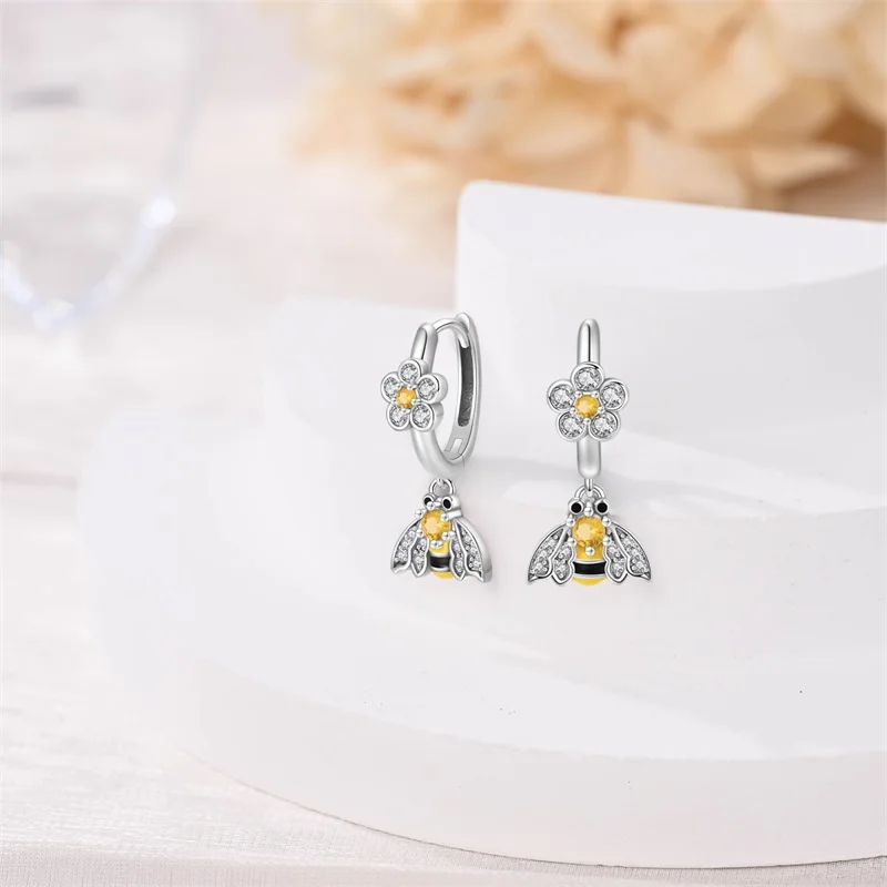 Fresh Spring Women\'s 925 Sterling Silver Tulip Rose Bee Fruit Original Design Earrings Fit Engagement Party Exquisite Jewelry