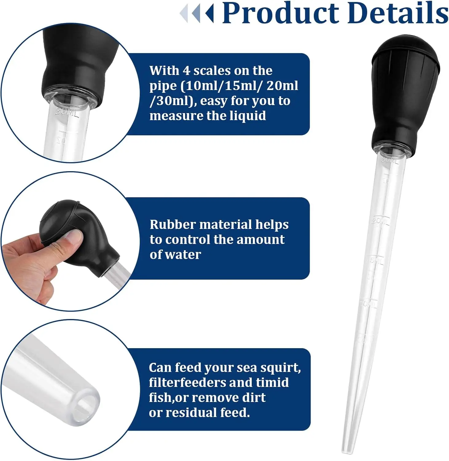 30 ml Aquarium-Abfallentferner – manuelle Tropfpipette zur Fleckenreinigung von Steinen, Zahlen und kleinen Tankbereichen
