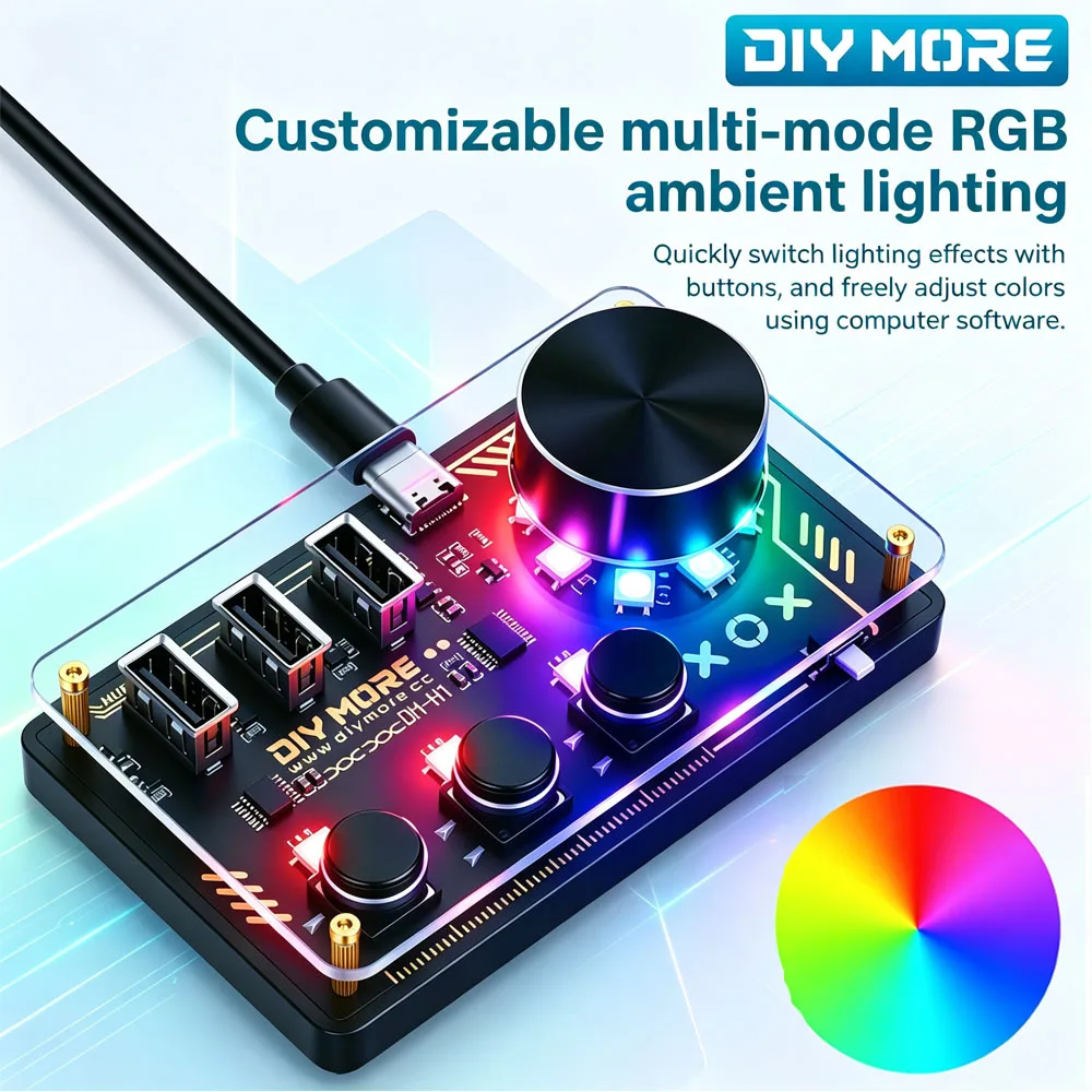DIY USB HID Controller Hub with 11 RGB LEDs WebHID Plug And Play EC11 Rotary Encoder for Custom Keyboard and Media Control