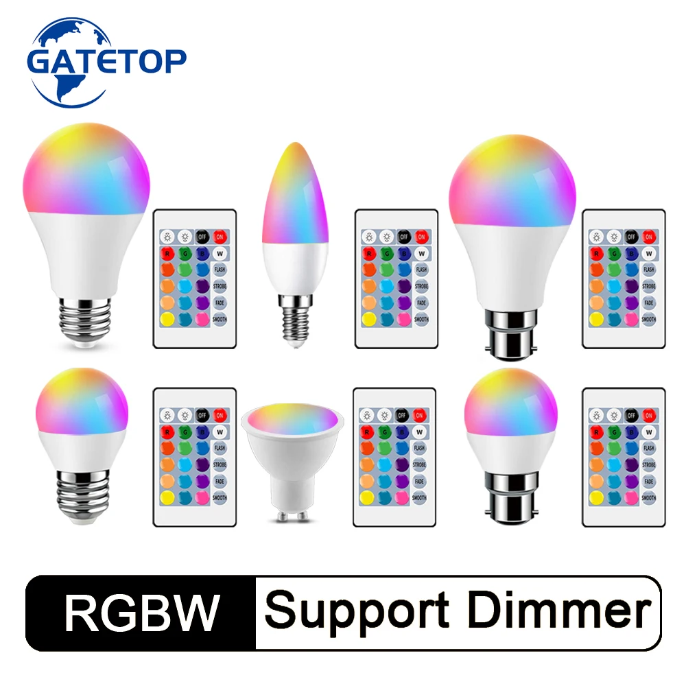 LED RGB 램프 스포트라이트 전구, IR 원격 제어 LED 스마트 RGBW 램프, 홈 데코, E27, E14, GU10, AC120V, 220V, 6W, 10W, 2 개