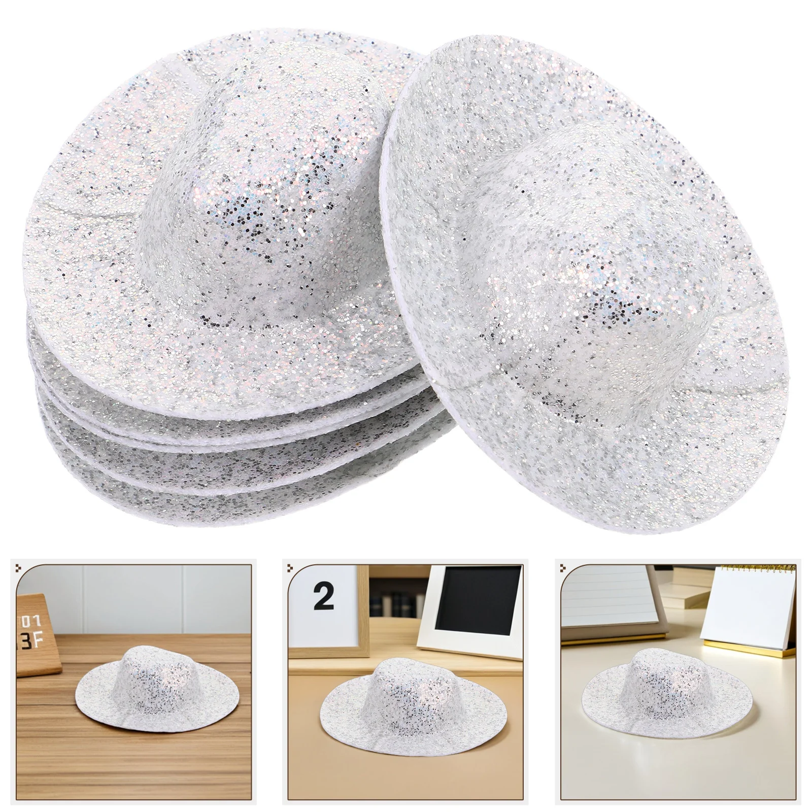 

6Pcs Mini Glitter Cowboy Hats Miniature Western Caps Ideal for Crafting Collecting Photography Use Tiny Cowboy Hat