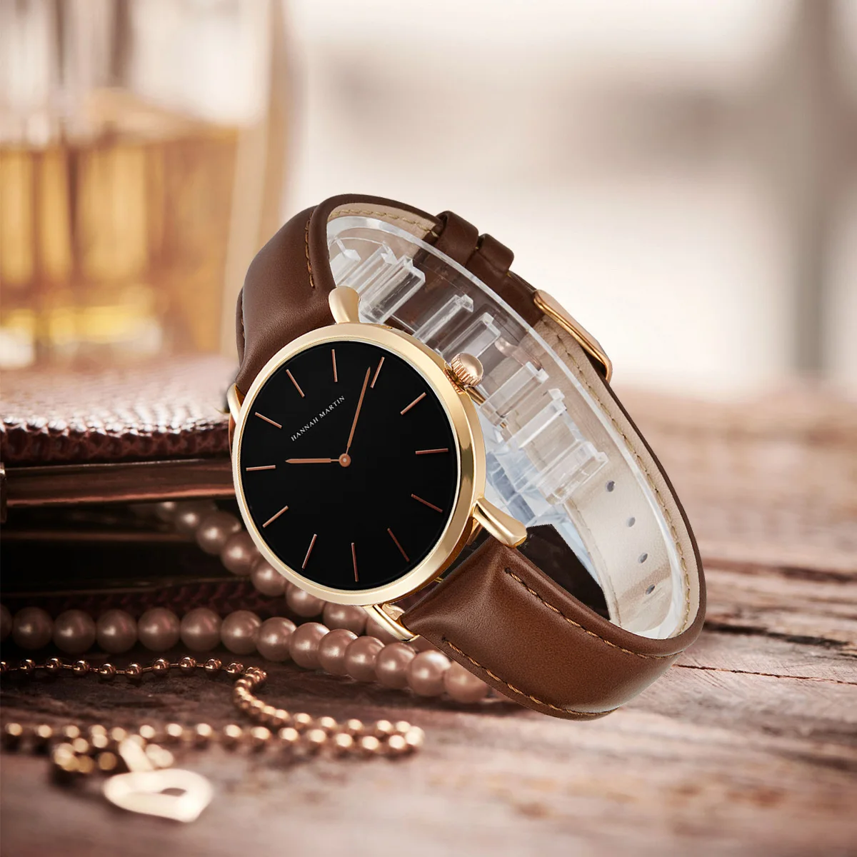 Hannah Martin Ladies Quartz Movement Brown Leather 36mm White Dial Women Top Brand Luxury Waterproof Watch relogio feminino es