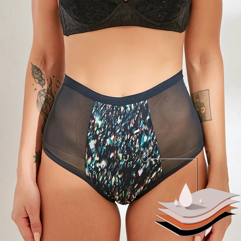 

Women Period Panties Sexy Mentrual Underwear Reactive Printing 4-Layer Leak-Proof Heavy Absorption Briefs Dropshipping