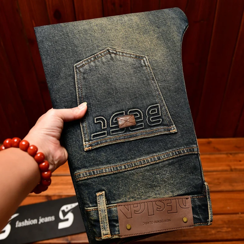 

Высококачественные модные эластичные джинсы для мужчин, осенне-зимняя модная мужская одежда, модные повседневные легкие роскошные брюки с принтом