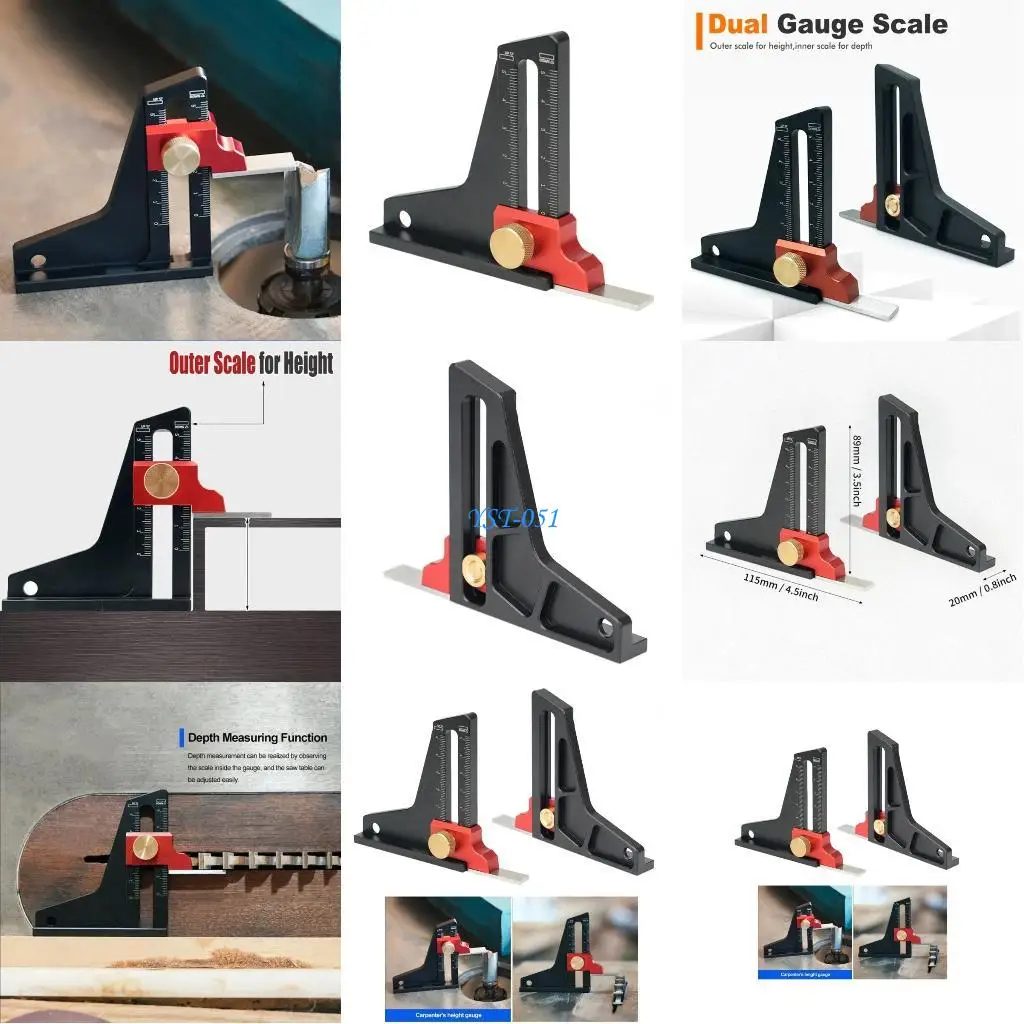 

E15A Easy To Use Height & Depth Measurement Tool Adjustable Height Testing Device 115mm for Carpentry & Construction site