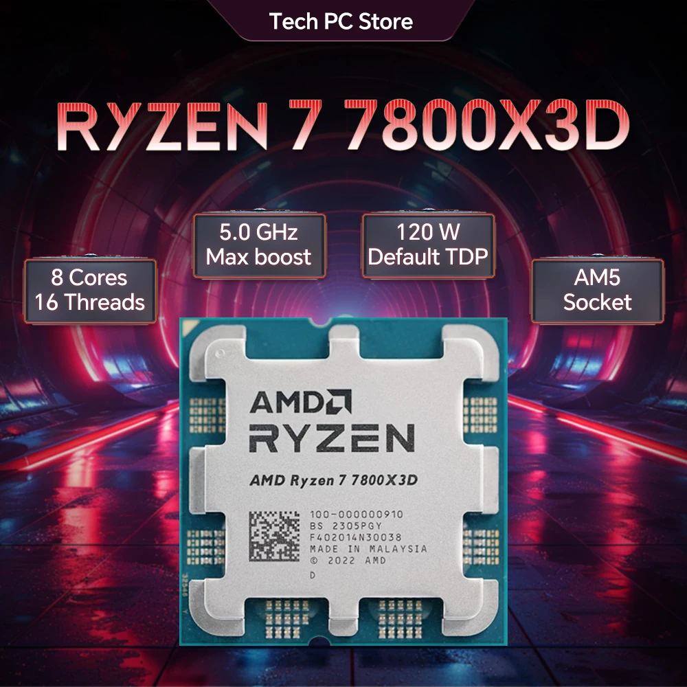 NEW AMD Ryzen 7 7800X3D 120W 5NM L3=96M 4.2GHz 8-Core 16-Thread R7 7800X3D Gaming Processor DDR5 Socket AM5 But No Fan