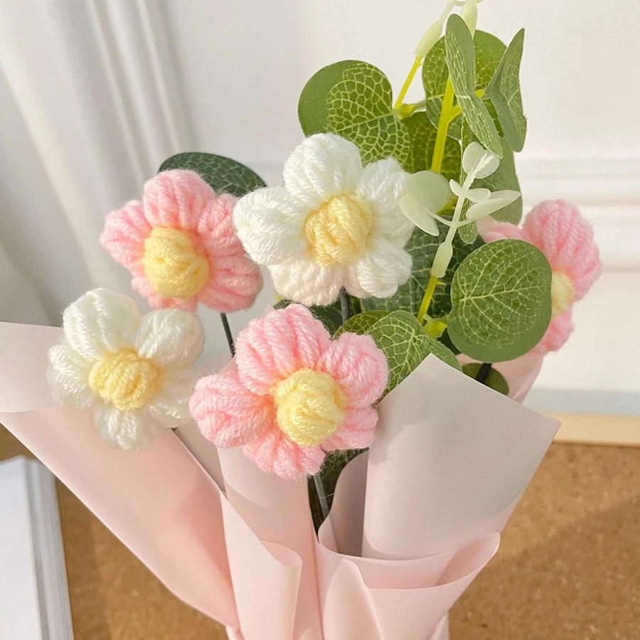 1 Stück Wunderschöner Garn-Blumenstrauß mit Blumenröhre, Couchtischdekoration, Geschenk zum Valentinstag und Muttertag – Detail 9