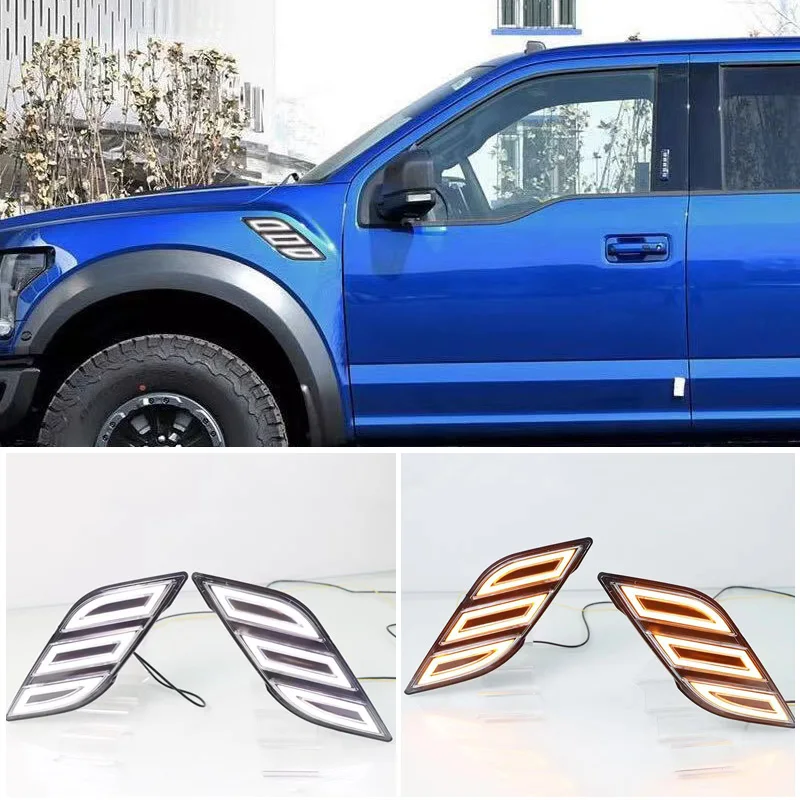 

2PCS Car Fender Light For Ford Raptor F150 2016 2017 2018 2019 LED Daytime Running Light Turn Signal Lamp DRL Side Bulb