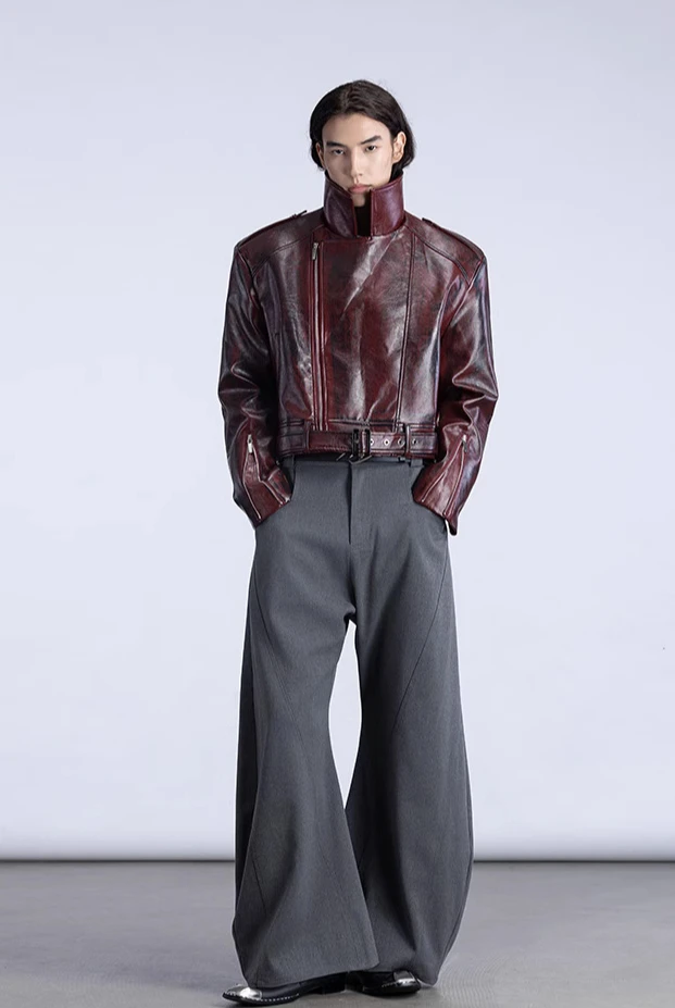 Men's 2025 Spring Autumn New Fashion Short Jackets Locomotive Leather Jacket Lapel Loose Zipper Long Sleeve Faux Leather Coats