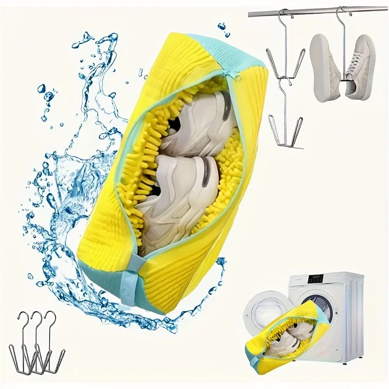 2-teiliges Set / 39 cm / 15,35 Zoll Schuhwaschbeutel + U-förmiger Anti-Deformations-Trockenständer aus Edelstahl, Aufbewahrungsbeutel mit Reißverschluss