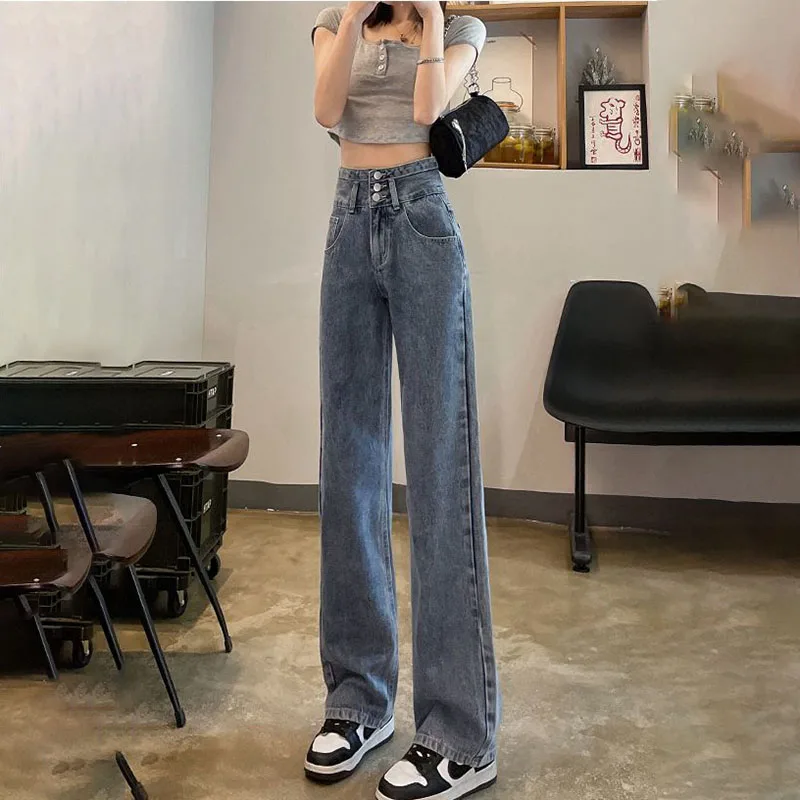 

High-waisted Straight-leg Jeans For Womens Spring Autumn, Loose Wide-leg Pants, High Street Girls, Casual Denim Trousers, Trendy