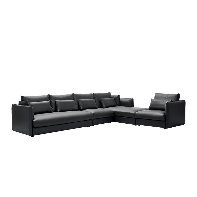 

Nordic leather sofa, the first layer of cowhide light luxury simple modern black leather sofa