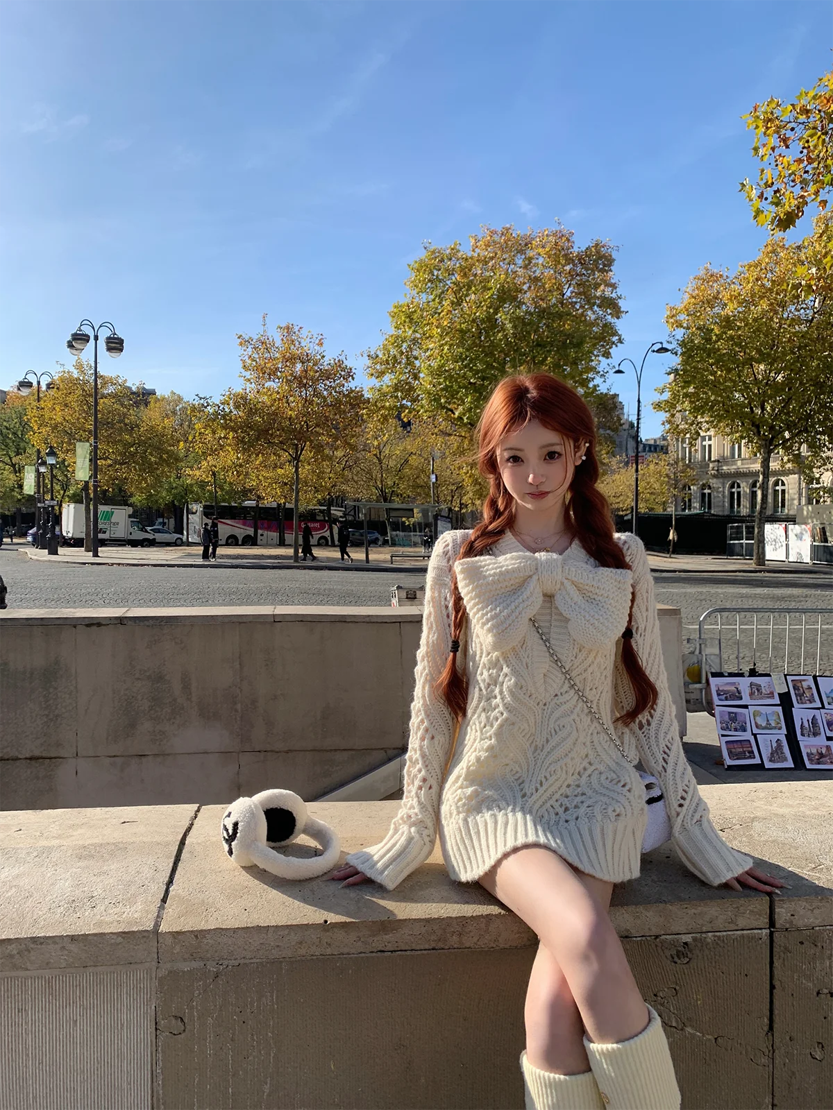 

Classic Knot Loose oulder Women's Knitted Sweater Soft Polyester Fiber Long Sve V-Ne Thermal Outerwear