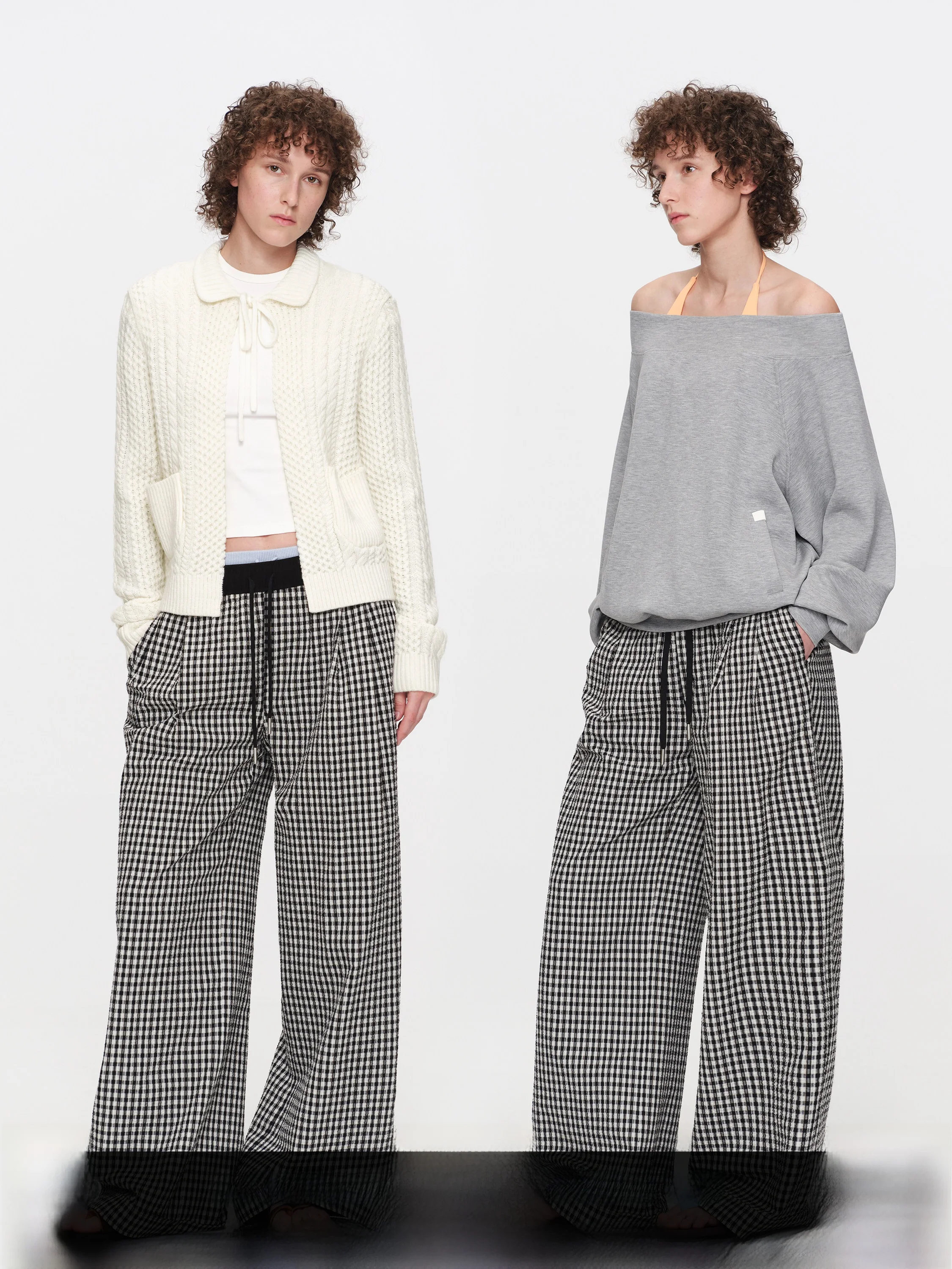 

Женские брюки SMIIILE Lazy Sle с высокой талией, прямые, в клетку, широкие, свободного кроя, утягивающие, черно-белые, повседневные