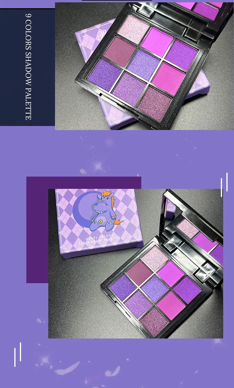 Luxuriöse Lila Lidschatten-Palette 9 Farben Matt und Schimmernd Violett Augen-Make-up für Rauchige oder Natürliche Looks Kosmetik – Detail 6