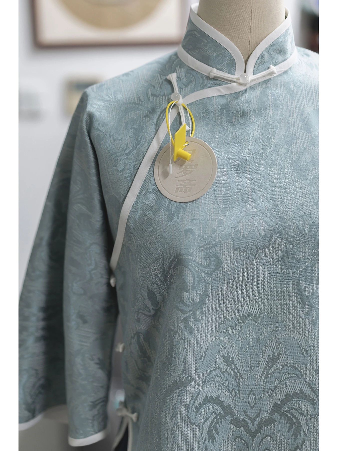 

Traditional Chinese Sle ort irt Large Collar Top without Tea Inner Hanging Svel Cotton Spring Faion for Women