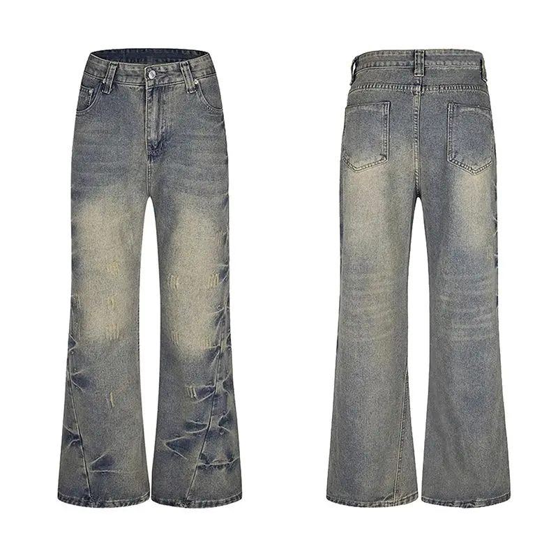 جينز نسائي بلون نقي متوهج من قماش الدنيم عالي الخصر للعب في الشارع سروال أخلاقي لشخصية تشكيل جينز خريفي عتيق