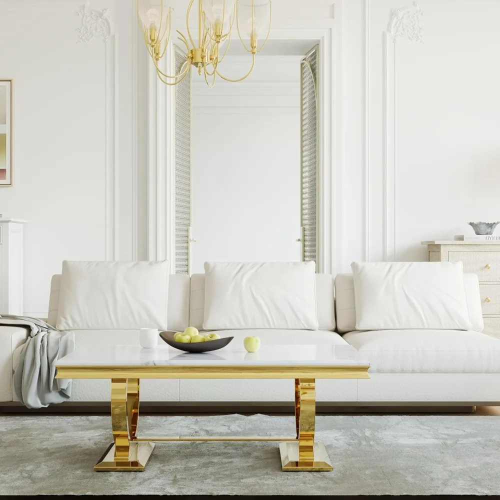 Coffee Table, Rectangle Marble Living Room Tea Table, Elegant Coffee Table for Living Room, Guest Hall