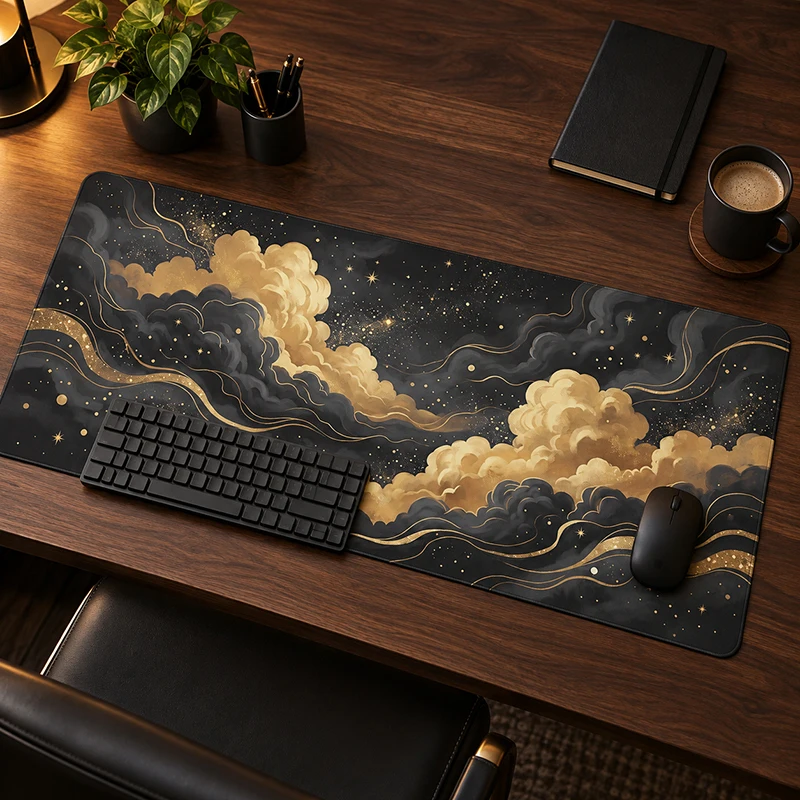 Mouse Pad Black Gold Celestial Clouds Gamer printon demand Computer New Custom Mousepad XXL Mechanical Keyboard Pad PC Mice Pad