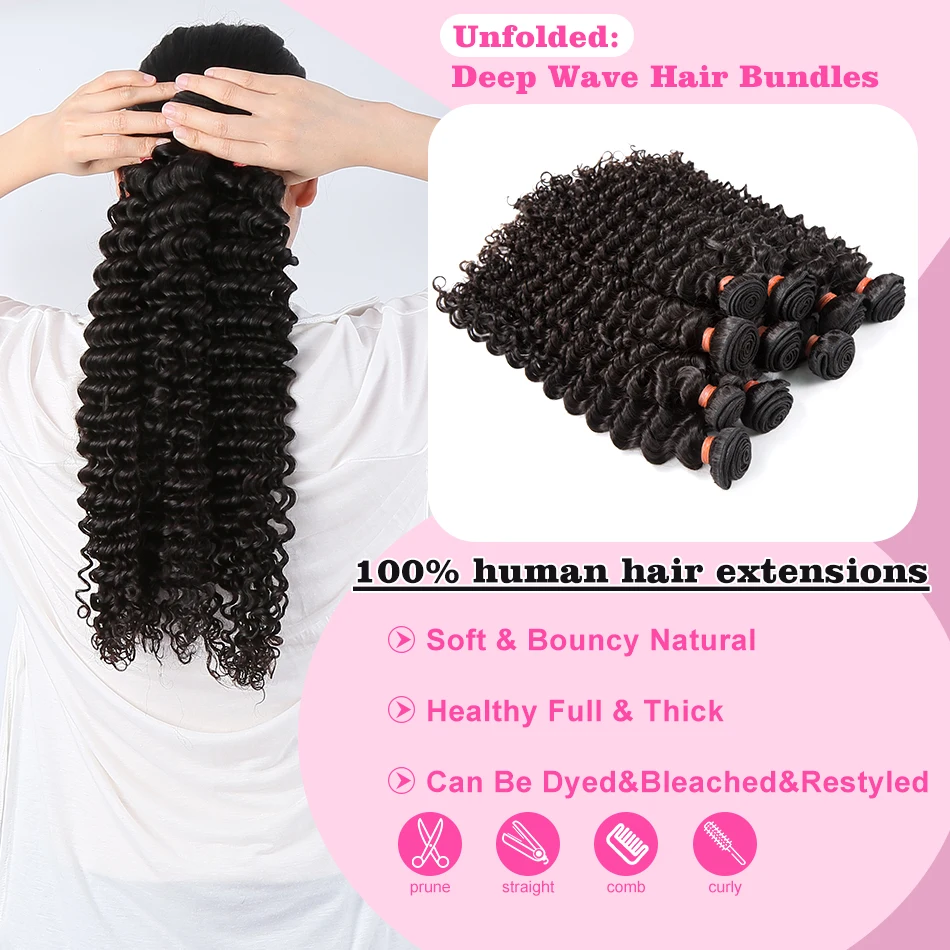 28 30 32 بوصة حزم الشعر البشري موجة عميقة 3 4 حزمة شعر الإنسان الخام البرازيلي شعر بشري مجعد حزم ملحقات لحمة مزدوجة