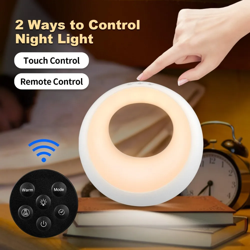 Touch and Remote Control Night Light 1-3 Hour Timer Adjustable Brightness Bedside lamp 5 Levels Rechargeable Battery