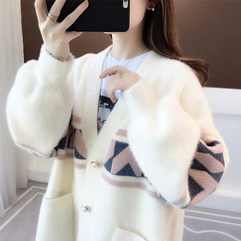 معطف صوفي محبوك بمقاسات كبيرة، مصنوع من الفرو الصناعي، مناسب للخريف والشتاء، ملابس خارجية أنيقة للنساء ذوات الوزن الزائد حتى 20...