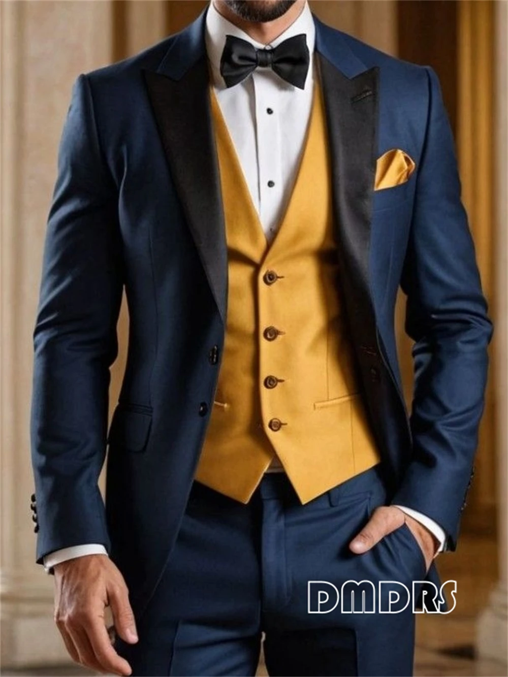 

Chic Contrast Color 3-Piece Suit Set for Men, EU32-EU56 Custom Size Formal Tuxedo Pants Set, Jacket Vest Trousers Dinner Party