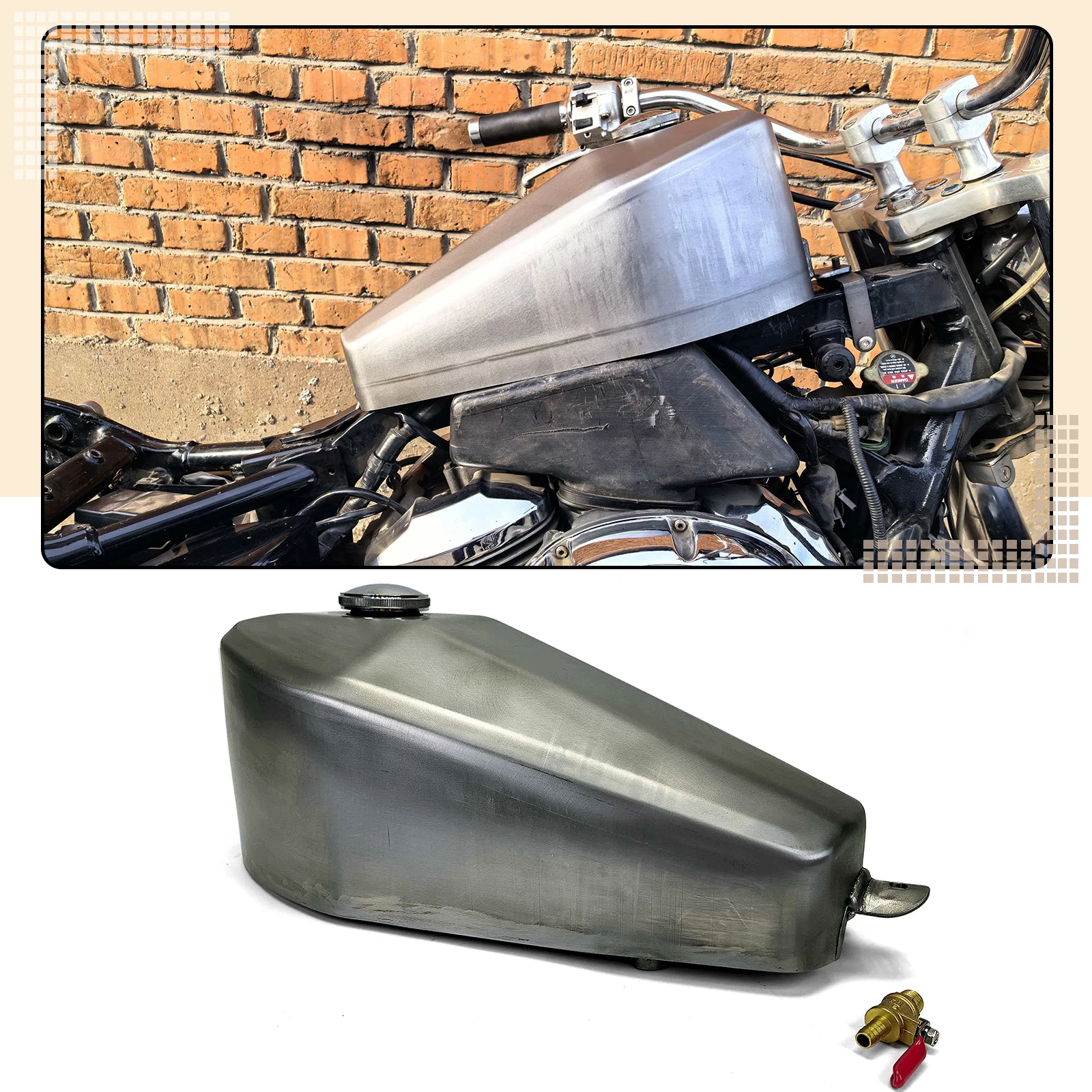 Motorcycle 10L Petrol Gas Fuel Tank For Honda Steed 400 600 Shadow VLX600 VT600 Harley Sportster XL Softail Yamaha DragStar 650 view 2