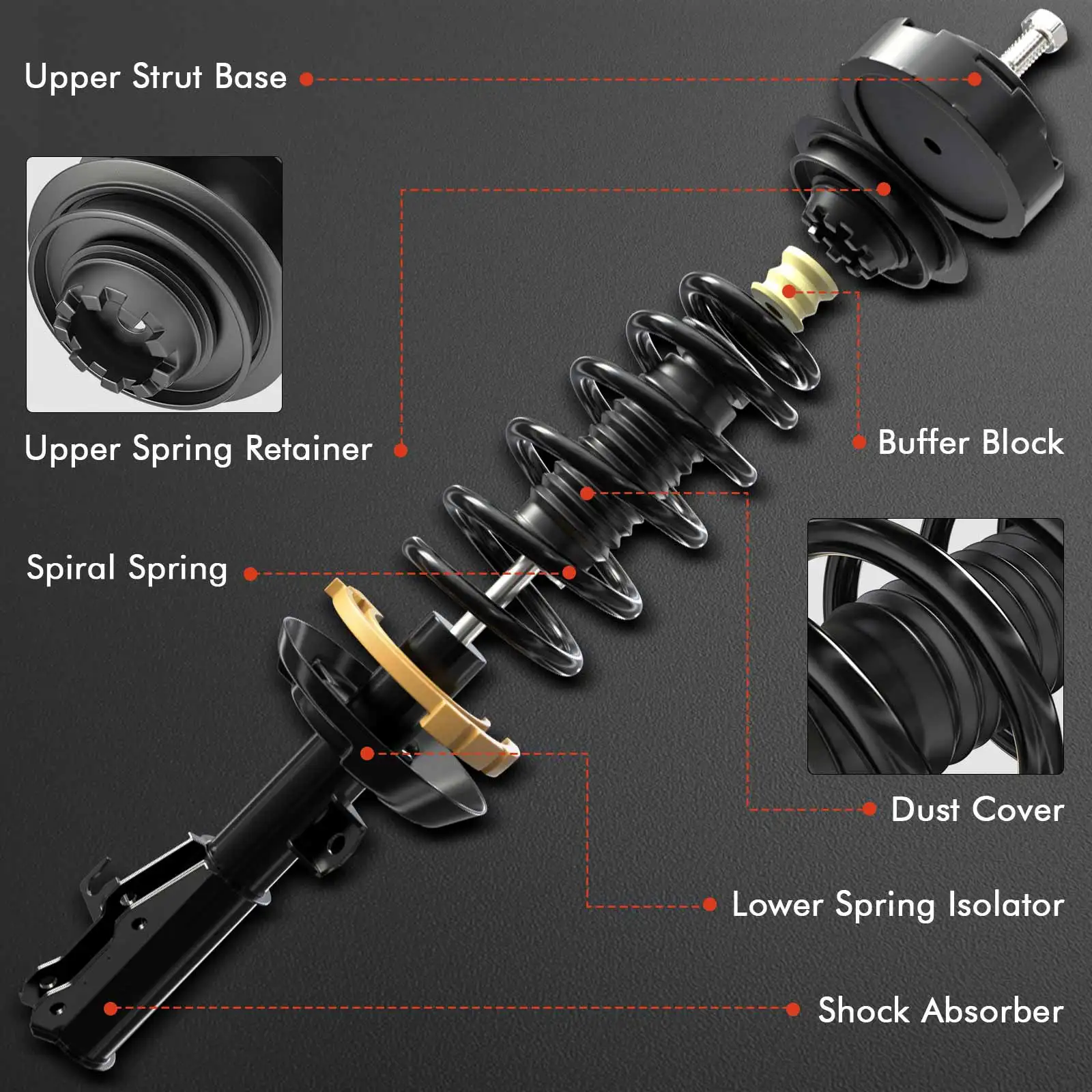 A-Premium Pair Rear Left & Right Complete Strut & Coil Spring Assembly for Dodge Stratus 1995-1998 Chrysler Cirrus 1995-1998