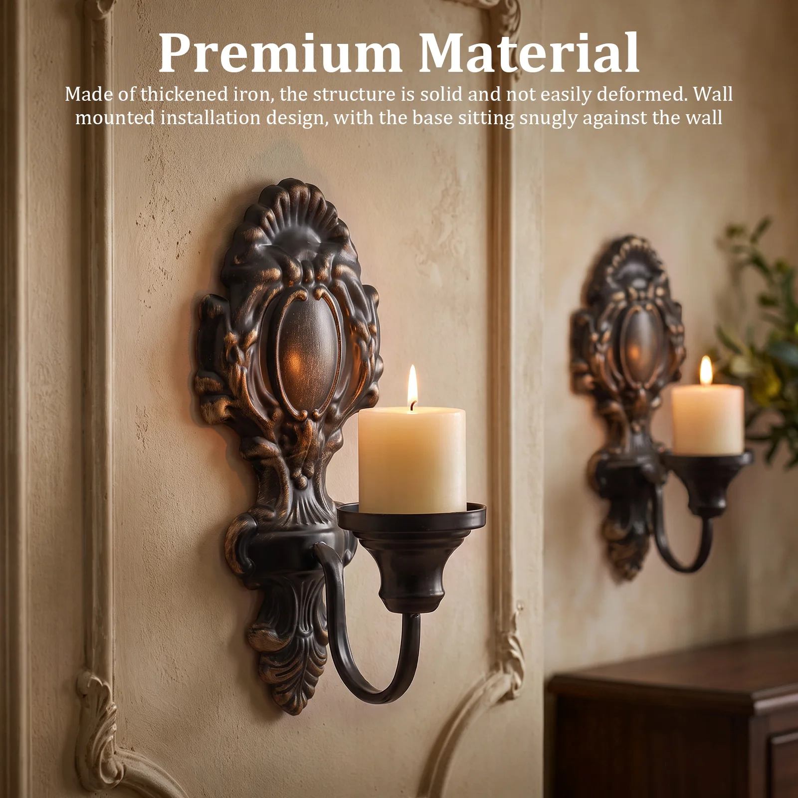 2Pcs American Wall-mounted Candle Holder Wrought Iron Candle Holder Rural Pastoral Home Wall Decoration Wedding Decoration