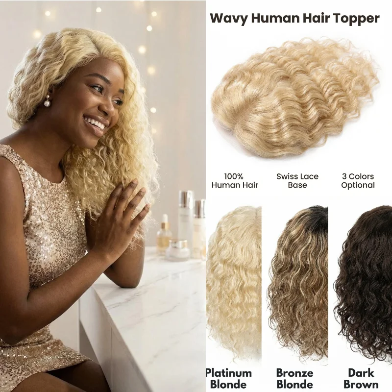 100% Human Hair Topper Full Swiss Lace Hand-Tied Wig | Easy Application Clip-in Hairpiece | Loose Wave Wholesale