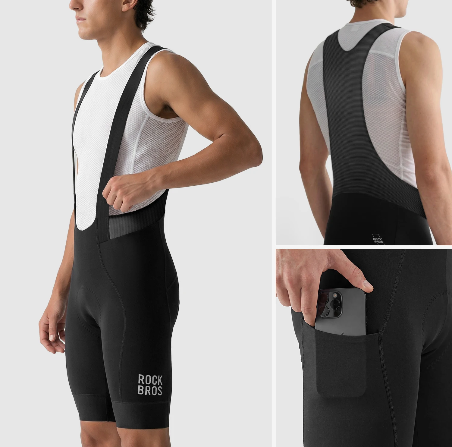 ROCKBROS Sommer-Radlerhose Leichtgewichtig Hochelastisch Atmungsaktiv Weiche Schwammpolsterung Seitentasche Herren-Radlerhose – Detail 3
