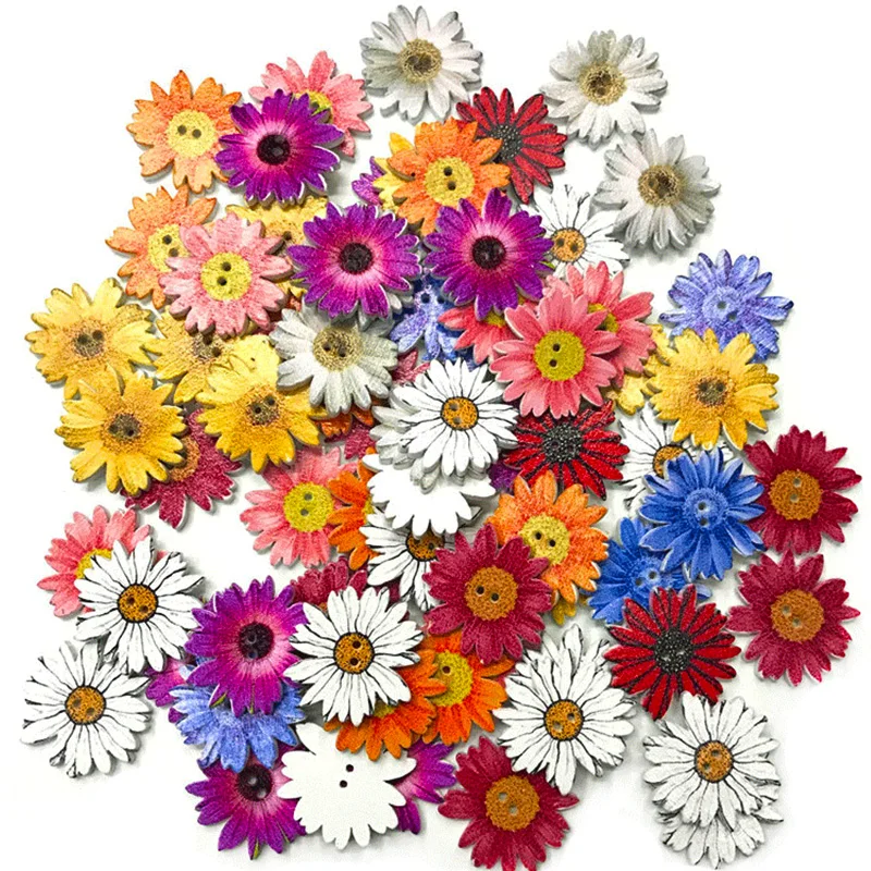 200/100Pcs Wooden Buttons Flower-Shaped Scrapbook Sewing Accessories Decor Button DIY Craft Handmade Clothing Decoration 2 Holes