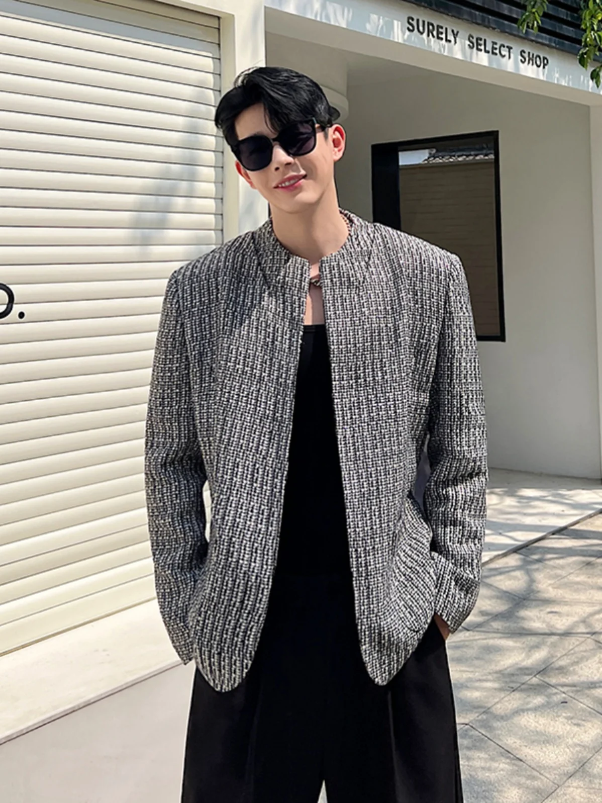 

Autumn Winter New Chinese Sle Slim Fit Double Layer Hollow out Collar Design Men's Suit Jaet Faionable Outerwear