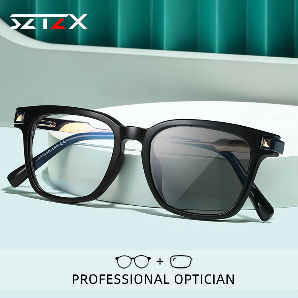 

SZTZX New Fashion Women Photochromic Anti Blue Light Reading Glasses Men Myopia Glasses Hyperopia Prescription Eyeglasses PF2068