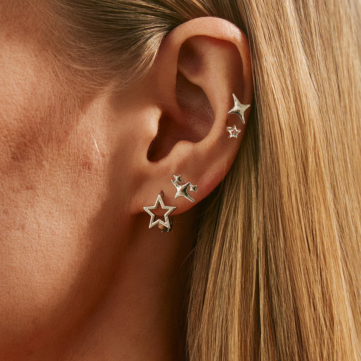 

Shimmering Star Stud Earrings Women's Elegant Polished Mini Star Earring Set Cool Girl Party Birthday Fashion Jewelry Gift