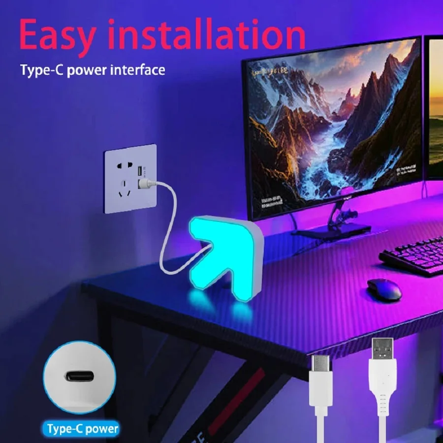 LED Night Light RGB Arrow Shape Creatives Ambient Lamp APP Control Music Sync Game Party Room Decoration