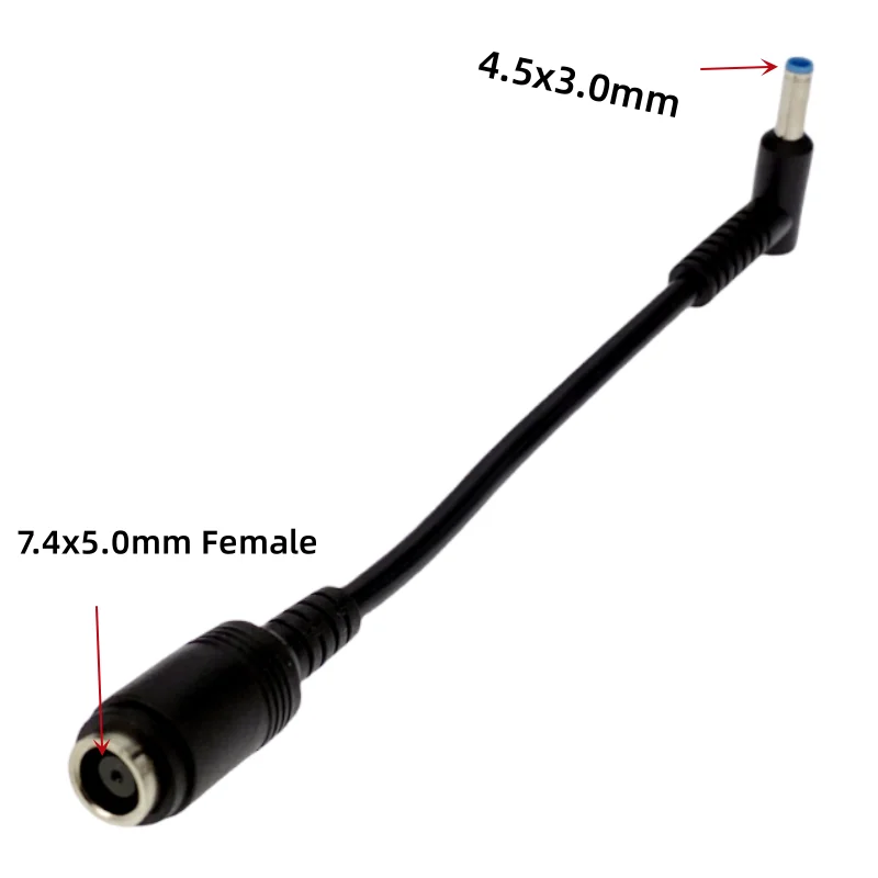 DC Power 7.4x5.0mm Female To 4.5x3.0mm Male Central Pin Angled Adapter Connector Cord Cable For HP Laptop