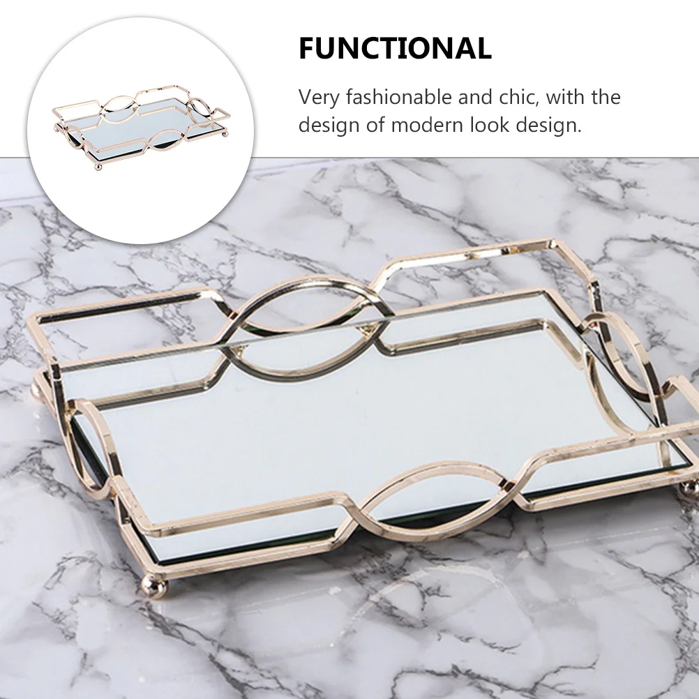 

1Pcs Metal Mirror Jewelry Storage Tray Cosmetics Organizer Sundries Holder Multipurpose Decorative Storage Container