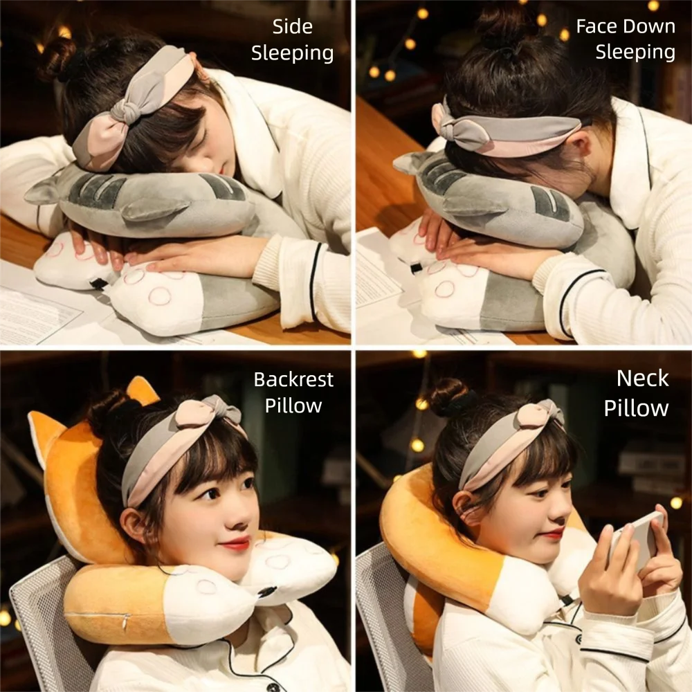 Almohada más cálida de manos de doble capa, almohada súper suave para mantener el calor, almohada para siesta en la oficina, almohada de felpa de dibujos animados Shiba Inu para el cuello, regalo femenino