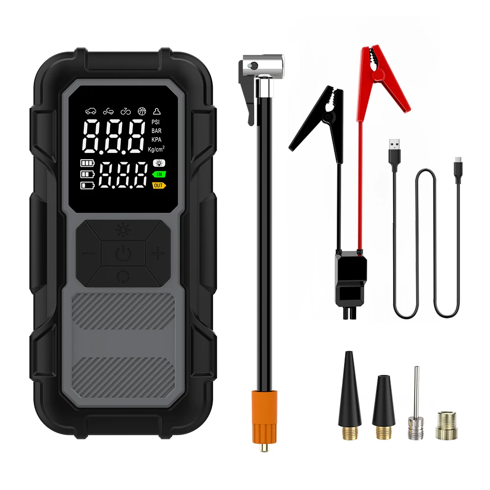 

Портативный автомобильный стартер 8000 мАч, накачка шин, 150PSI, воздушный компрессор, внешний аккумулятор для бензинового дизельного двигателя, аварийный усилитель