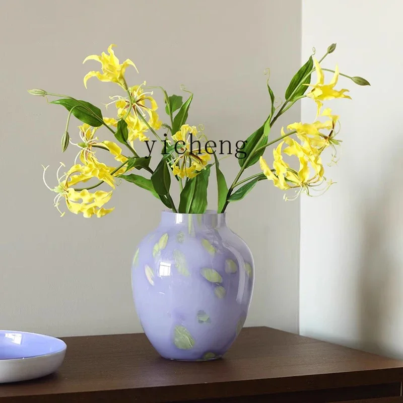 HP-31 Purple Glazed Vase Ornament, Living Room Dining Table Flower Arrangement, Home Decoration, Water Raising Flowers