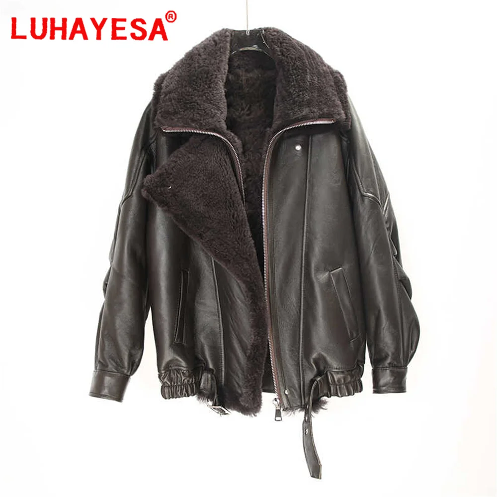 2024 Luhayesa New Mongalia Bazaar Fur Lamb Shearling Coat Women Winter Warm Thicken Real Fur Jacket