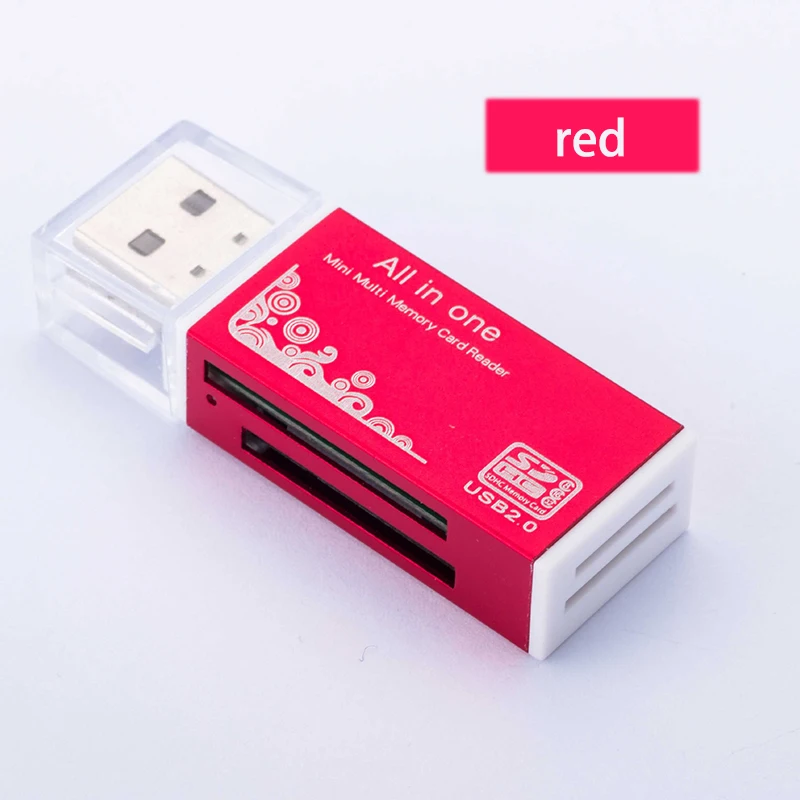 Alloy Card Reader 4 Ports USB2.0 Micro SD TF M2 MS Pro Duo MMC SDHC DV Phone Camera Memory Card Adapter with LED Indicator