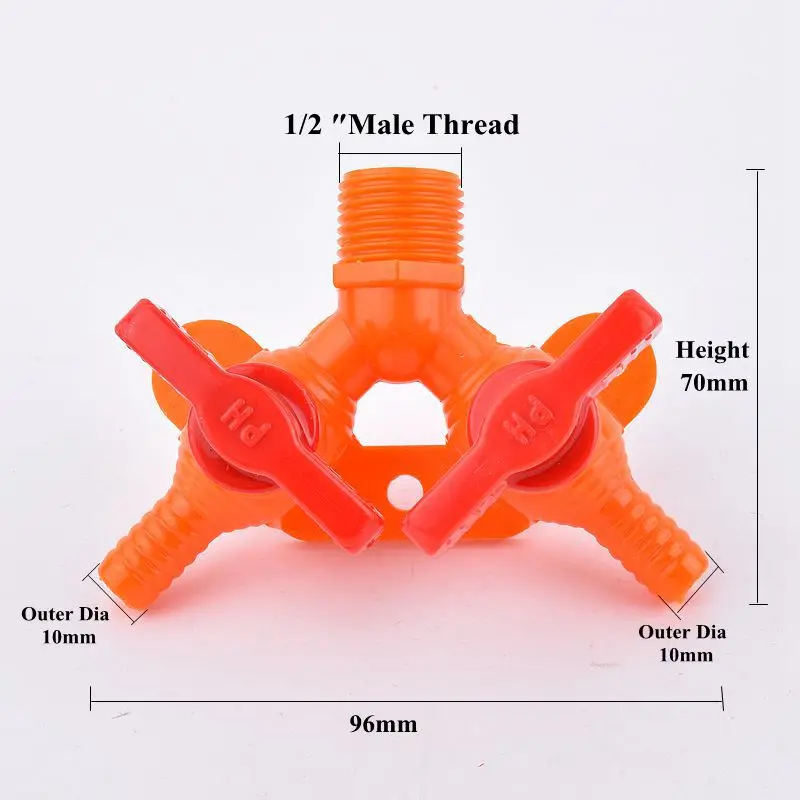 1~10pcs Plastic Three-way Pagoda Ball Valve Outer Dia 10mm Three Outlet Ball Valve 1/2 ″Male Thread PVC Pipe To Hose Switch