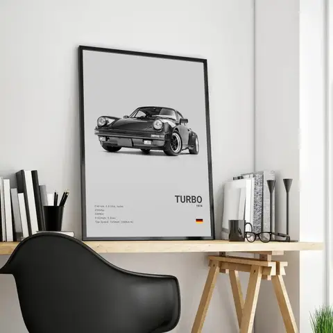 Svartvit popkonst, tysk lyxsportbil, väggkonst, poster, 911 GT3 RS Turbo HD, olja på canvas, garage, vardagsrumsdekor 8 best sales bilväggkonst - №3