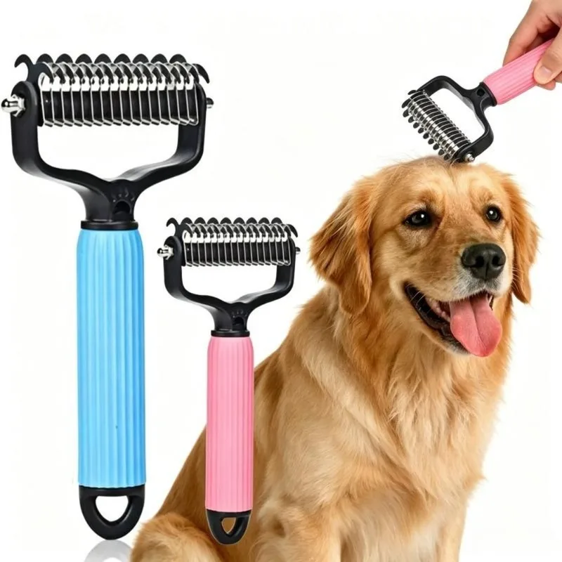 Double‑Sided Pet Detangling Comb Stainless Steel Dog Grooming Tool for Removing Mats Tangles and Loose Undercoat Hair